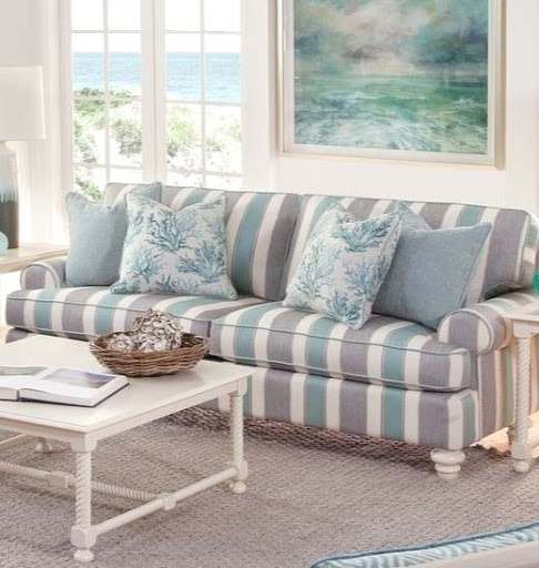 Striped Sofa Ideas for a Coastal Nautical Beach Style Living